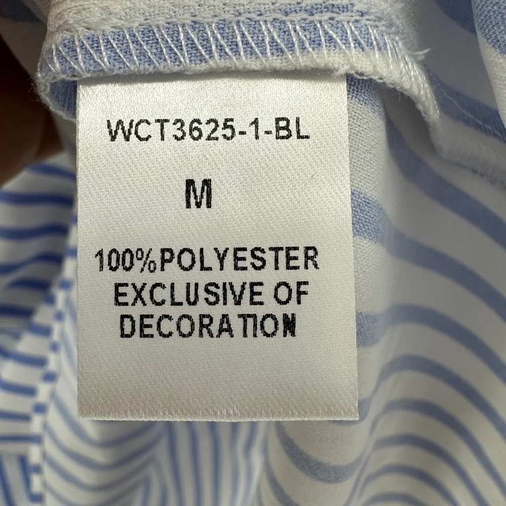 THML Blue & White Striped Embroidered Peasant Blouse with Pink Floral Accents
